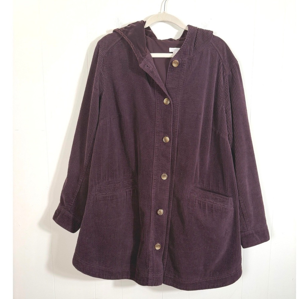 J. Jill Corduroy Chore Barn Coat Hooded Jacket Purple Button Front WJT280201 XL